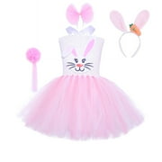 Dresses for Girls Kids Easter Bunny Holiday Party Tutu Dress and Rabbit Ears Headband Tails Dress Up Princess Dress Size 7 Y-8 Y